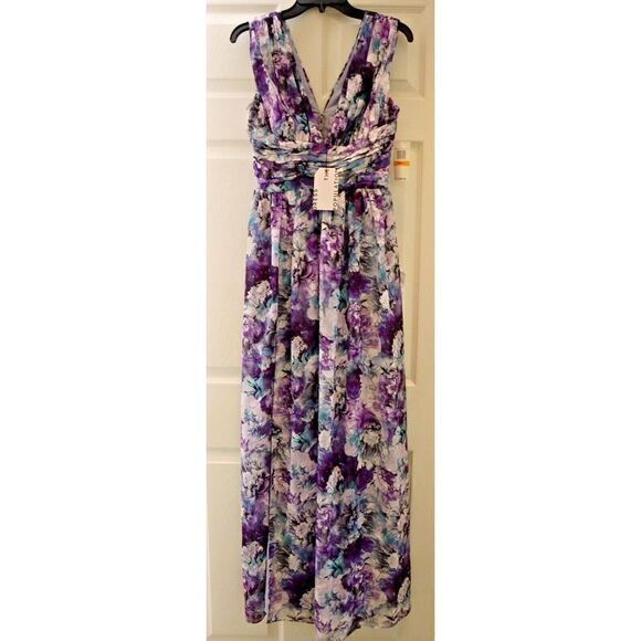 Dress the Population Sz Small Purple Jaclyn Floral-Print Chiffon Maxi Dress $268 - Picture 1 of 13